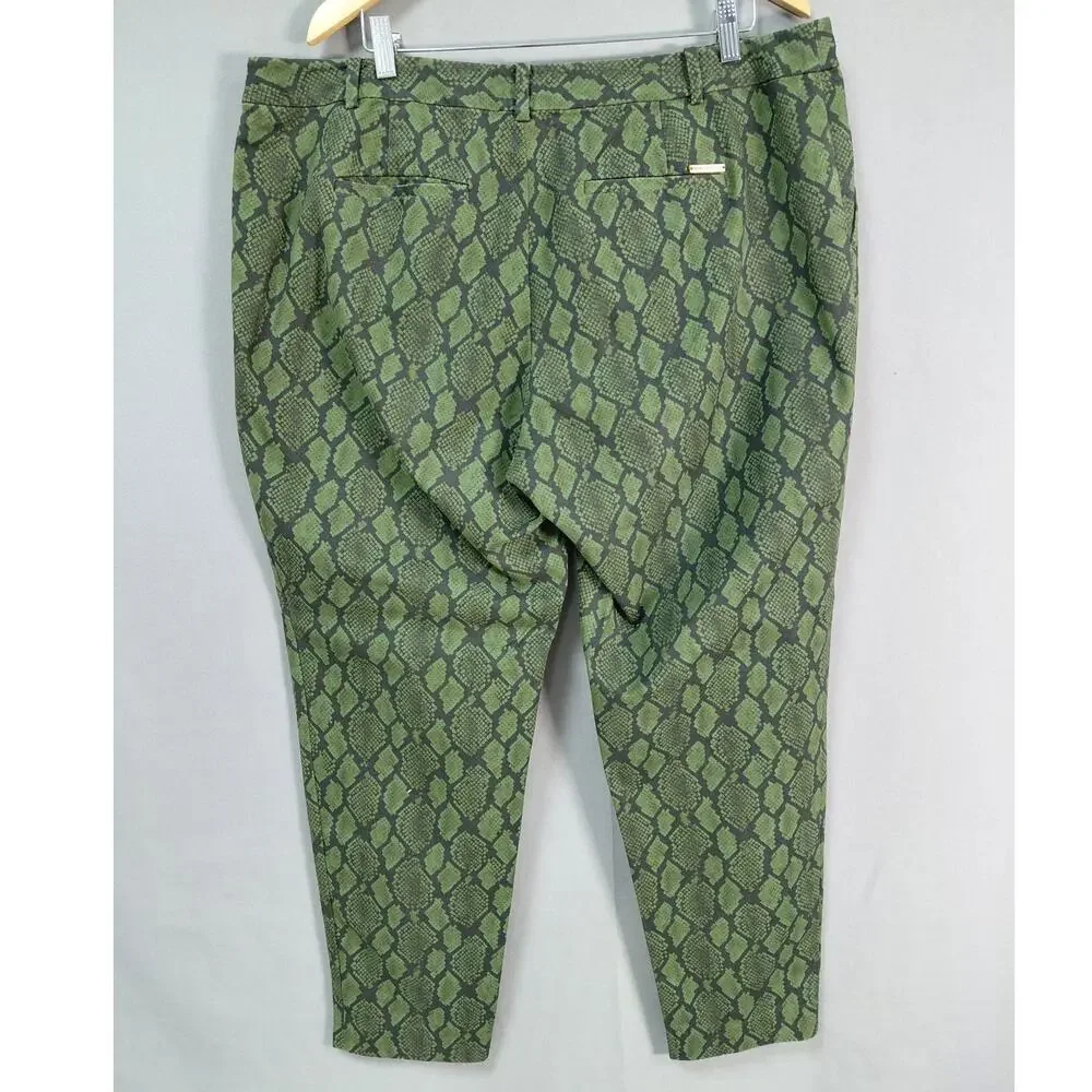 Michael Kors Green Black Snakeskin Print Tapered Pants Women Plus Size 16W